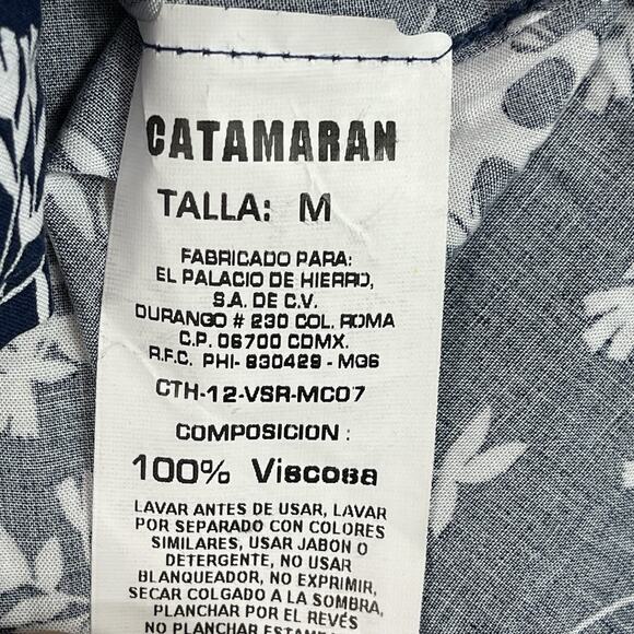 Catamaran Shirt Mens M Blue Flowers and Skulls Print Short Sleeve Button Up - Picture 6 of 8